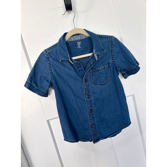 Gap Boys Denim Short Sleeve Button-Up Shirt Westernvibes Blue‎ Size 5 Years - Picture 1 of 10